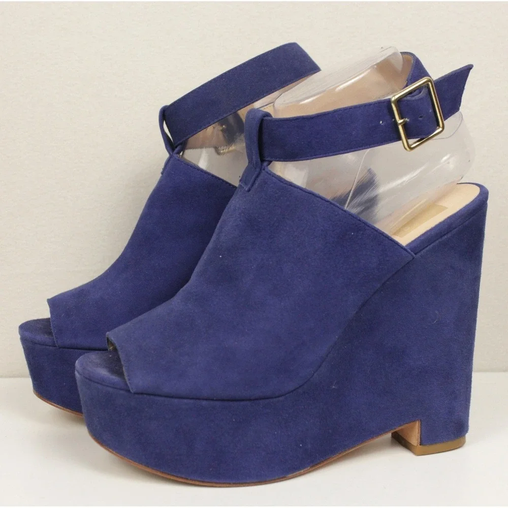 Dolce Vita Blue Suede Platform Sandals Womens Size 8 Chunky Heel Peep Toe